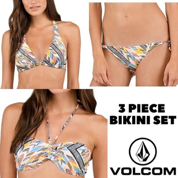 NEW Voclcom Tidal Motion Abstract Print 3-Piece Bikini Set Sz. S - Picture 1 of 5